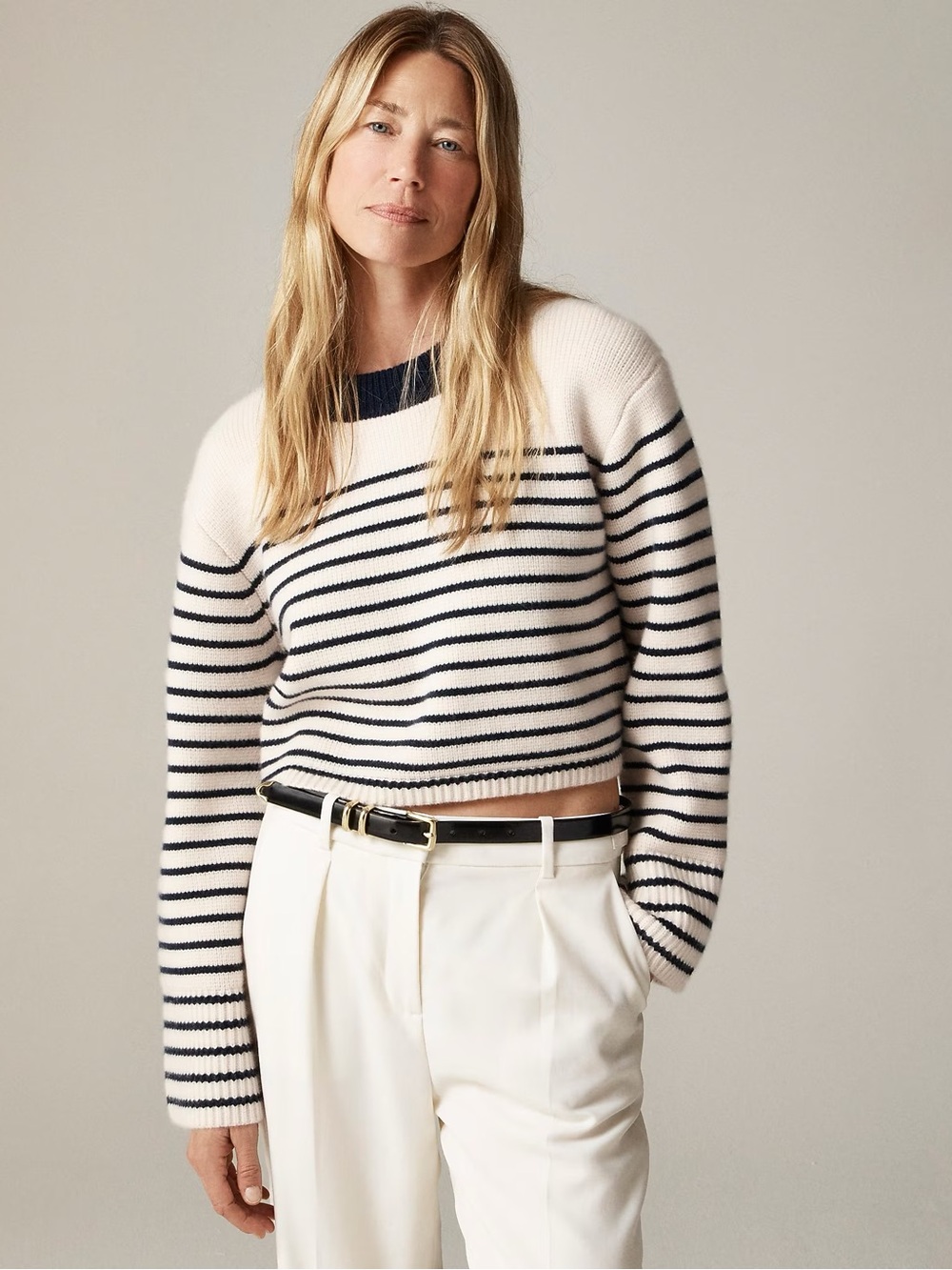 NWOT J. Crew Spring Street Ribbed Cashmere Crewneck Sweater in Stripes